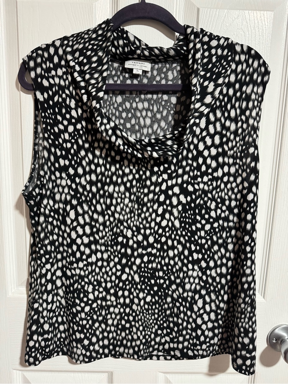 Tahari Black & White Sleeveless Cowl Neck Blouse